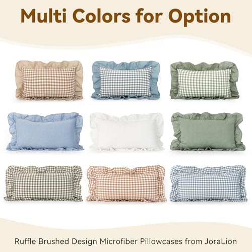 JoraLion Ruffled 14x36 Pillow Cover Gingham Smoke Blue Solid Edge - Image 3