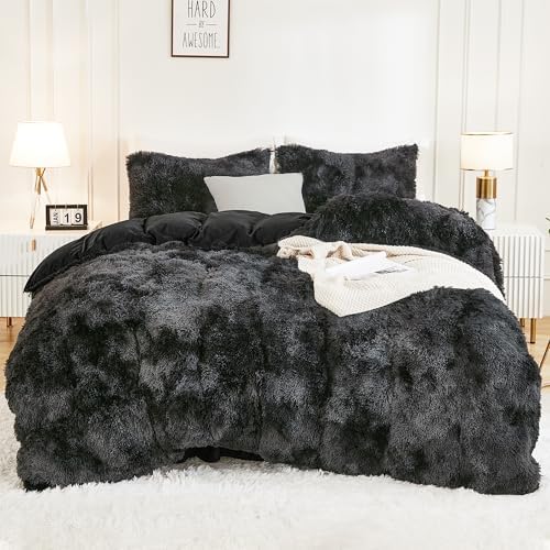 Andency Tie-Dyed Black Grey Comforter Full Size Set, Fluffy Bedding Set - Image 5