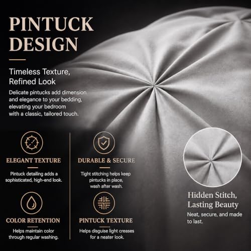 CozyLux Queen Comforter Set French Grey, 7 Pieces Pintuck Bed in a Bag - Image 4