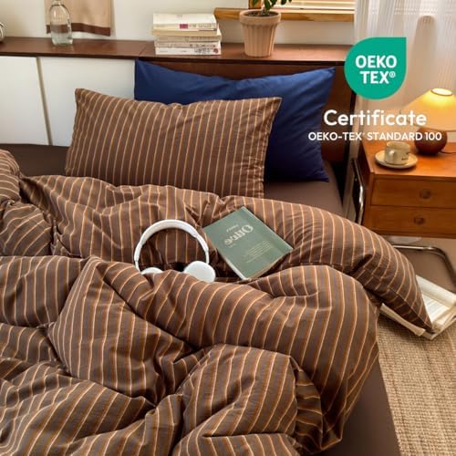 Striped Comforter Set King Size Brown Bedding Set and 2 Pillowcases - Image 3