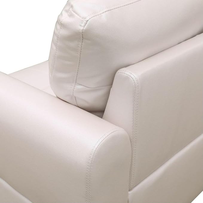 Pearl White L-Shaped 3-Piece Faux Leather Sofa with Storage Ottoman Set, Sectional Couch Sofa Set for Living Room, Office, Small Space