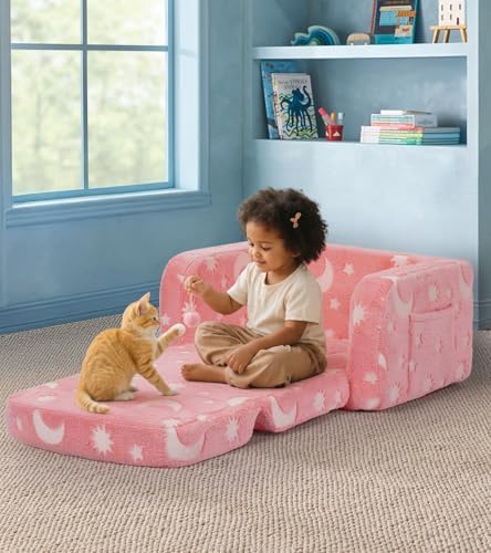 Kids Couch, 2-in-1 Soft Toddler Couch Fold Out - Image 2