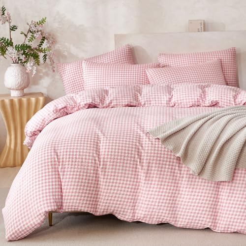 Pink Comforter Set Queen Size Grid 100% Soft Washed Microfiber Jacquard 3 - Image 7