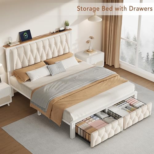 Decofy Queen Bed Frame with 2 Storage Drawers, Upholstered Platform Bed Frame - Image 7
