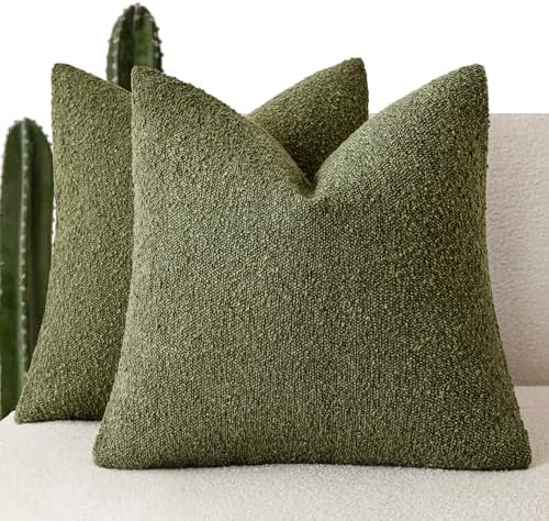 Foindtower Decorative Textured Boucle Throw Pillow Covers 26x26 Moss Green by Foindtower