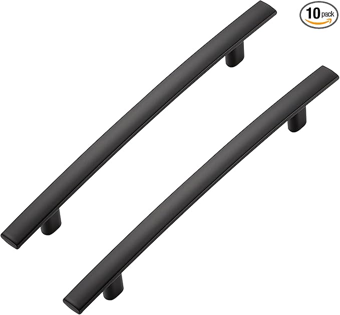 10 Pack Cabinet Handles 5" Hole Center - Curved Cabinet Pulls Black Drawer Pulls for Kitchen Cupboard Solid Hardware for Dresser Drawer Arch Hardware