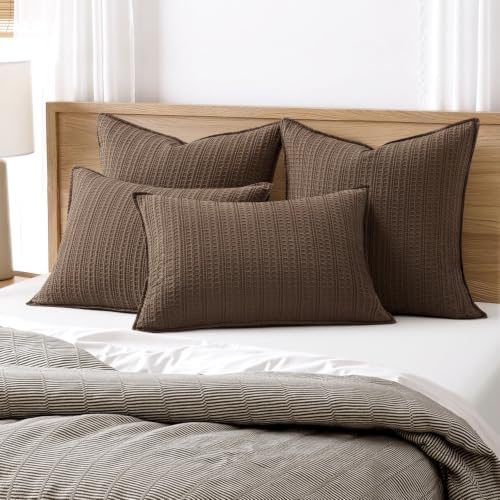 Decorative Waffle Pillow Shams King Size 20x36 Brown 2 Pack - Image 2