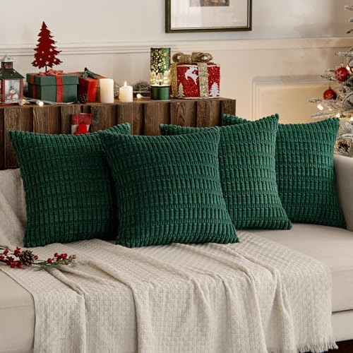 MIULEE Pack of 4 Christmas Decorative Throw Pillow Covers 20x20 Dark Green - Image 3