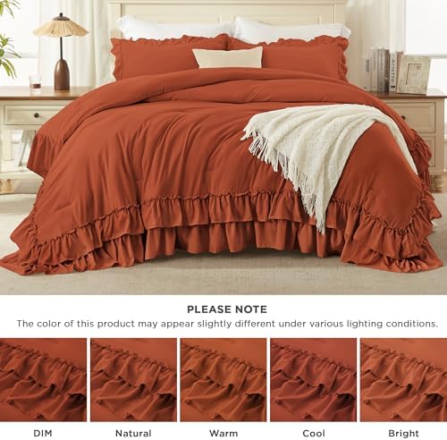Andency Burnt Orange Twin Size Ruffle Comforter Set, 2 Pieces - Image 4