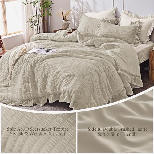JOLLYVOGUE Full Size Comforter, 3 Pieces Oatmeal Seersucker Lightweight Full - Image 5