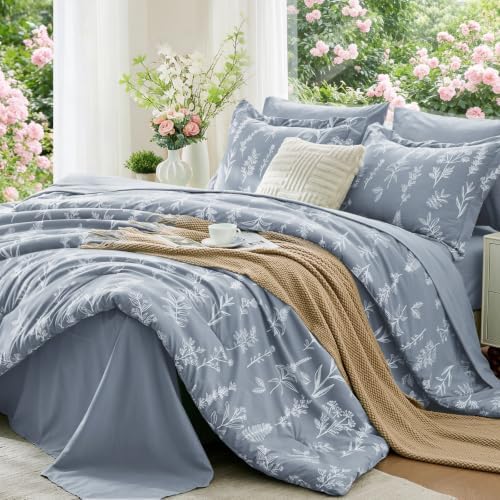 MUXHOMO Light Grey Bed in a Bag Queen 7 Pieces, Queen Comforter Set Reversible by MUXHOMO