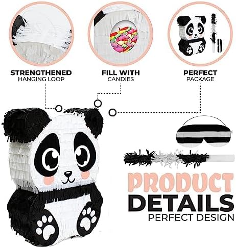 Panda Pinata, Hand Made Animal Pinata Perfect for Birthday Party, Theme Party, Decoration(17x13x4 Inches)