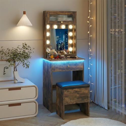 ARTETHYS Small Vanity with Mirror & RGB Light Rustic Makeup Set - Image 6