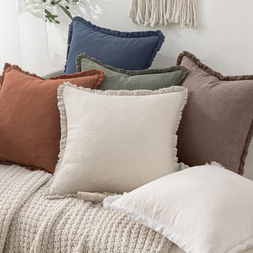 MIULEE Linen Fringe Decorative Fall Euro Pillow Covers Malt Ball 22x22 - Image 6