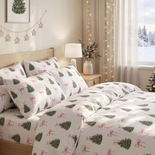 Nayoroom Christmas Comforter Set Queen Pink Bow Tree Holiday Bedding - Image 5