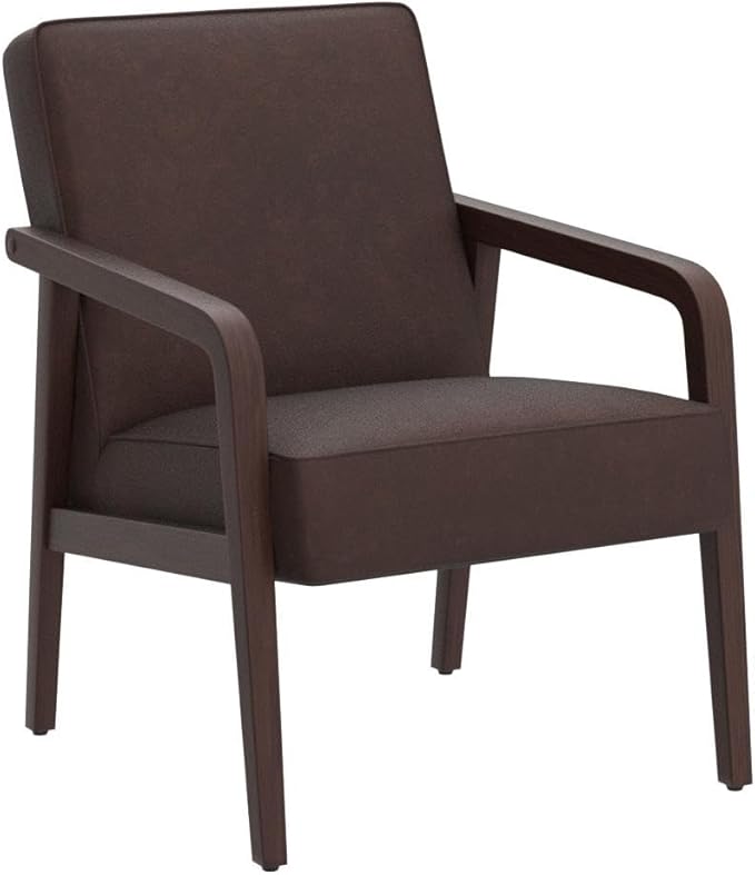 Yaheetech PU Leather Accent Chair, Mid-Century Modern Barrel Chair with Wooden Frame and Soft Thick Padded for Living Room Bedroom Home Office, 2 PCS, Dark Brown