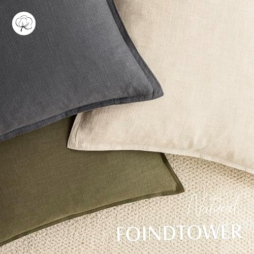 Foindtower Linen Solid Decorative Throw Pillow Covers 22x22 Inch Grey - Image 4