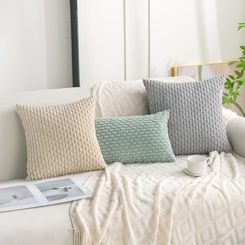 Set of 4 Pink Beige White Decorative Throw Pillow Covers 24x24 Inch Corduroy - Image 3