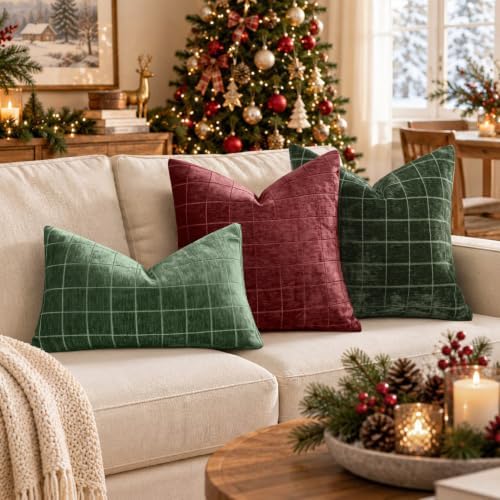 MIULEE Christmas Moss Green Plaid Decorative Lumbar Pillow Covers - Image 2