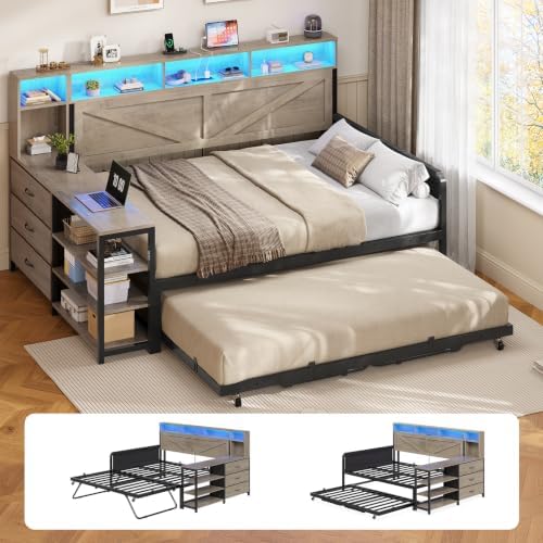 MSmask Daybed with Trundle & 3 Storage Drawers, Full Size DayBed Frame with by MSMASK