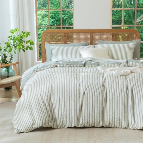 Sage Green Full Size Comforter Set Striped 100% Soft Washed Microfiber Jacquard by BUPIRD