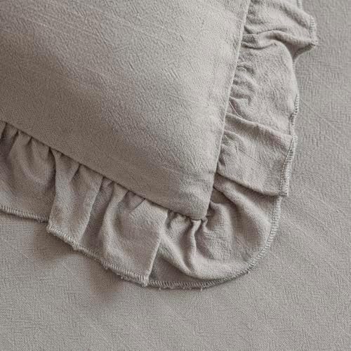 Foindtower Linen Fringe Ruffle Throw Pillow Covers 20×20 Inch Taupe Gray - Image 2