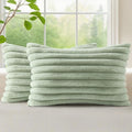 decorUhome Fall Faux Fur Throw Pillow Covers 12x20 Set of 2 Sage Green by decorUhome