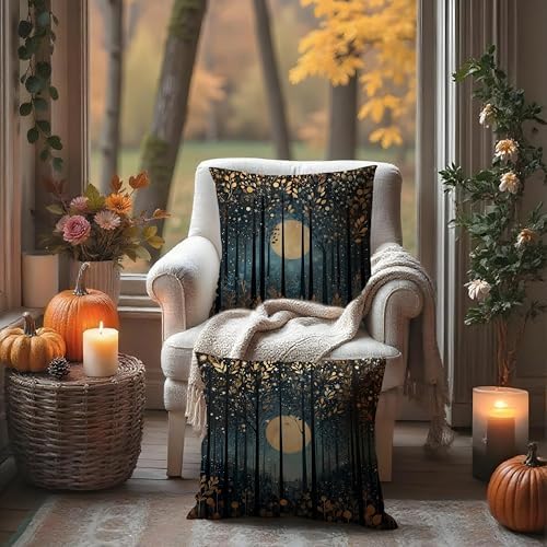 Vintage William Morris Inspired Gold Moon Pillow Covers 18x18 Set of 2 - Image 3