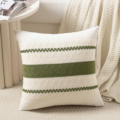 Fancy Homi Set of 1 Boho Moss Green Decorative Throw Pillow Cover 16x16 Inch by Fancy+Homi
