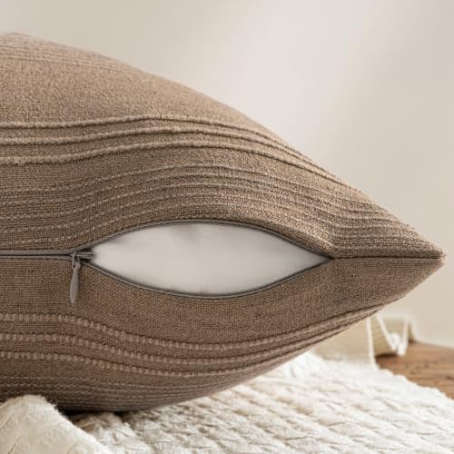 MIULEE Decorative Striped Throw Pillow Covers 20x20 Inch Coco Brown 2 Pack - Image 7