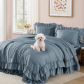 Full Size Comforter Set Flint Blue Ruffle 7 Pieces Bed in a Bag by AMBERSPACE