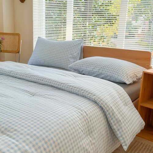 NSNLGSGC King Comforter Set, Light Blue Gingham, 3 Pieces by NSNLGSGC