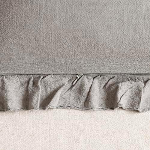 Foindtower Linen Fringe Ruffle Throw Pillow Covers 20×20 Inch Taupe Gray - Image 3