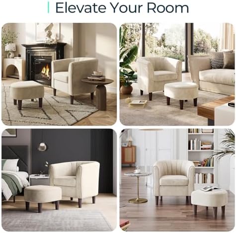 LINSY Accent Chair with Ottoman, Modern Barrel Chair Small Armchair Reading - Image 6
