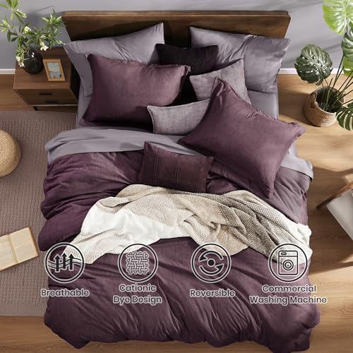 Monbix Queen Size Comforter Set 7 Pieces Italian Plum Bed in a Bag - Image 2