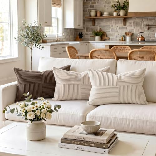 Fancy Homi Neutral Taupe Long Lumbar Decorative Throw Pillow Covers 16x24 Inch - Image 2
