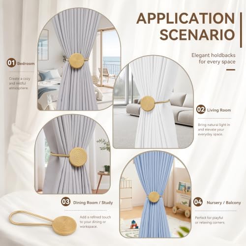 Boho Magnetic Curtain Tiebacks 2 Pack Gold – No Drill Wall-Mounted Holdbacks - Image 4