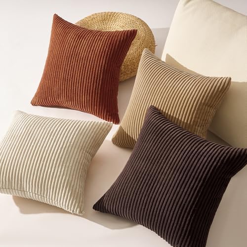 Topfinel Boho Throw Pillow Covers 18x18 Inch Set of 4 Soft Farmhouse Corduroy - Image 6