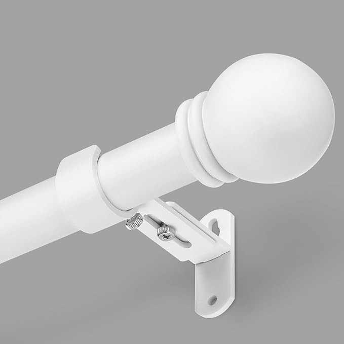 Curtain Rods for Windows 16 to 150 Inches, Curtain Rod Max Adjustable Length of 160 IN, 6/8" Diameter Drapery Rods Round Finials, White, Pack of 1