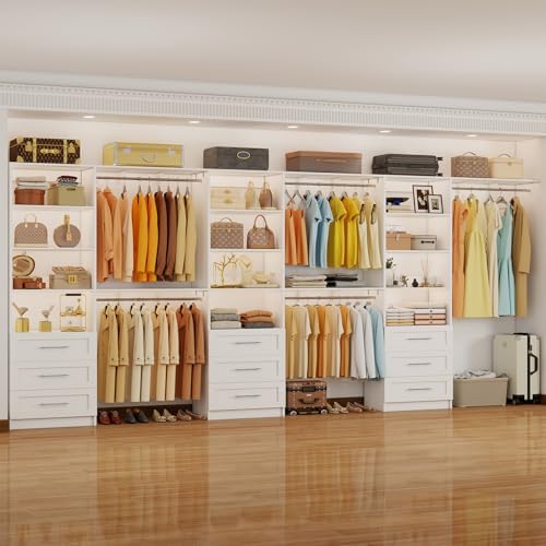 Closet System with 9 Drawers, 9-17FT Custom Closet Organizer System Wood with 9 by fastgo