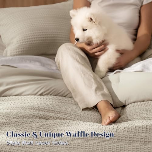PHF Soft Waffle Comforter Set Queen Size- Comfy Breathable Waffle Weave - Image 5