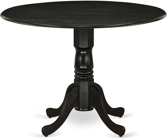 East West Furniture DLSI3-ABK-21 3 Piece Modern Dining Table Set Contains a Round Wooden Table with Dropleaf and 2 Blue Linen Fabric Upholstered Parson Chairs, 42x42 Inch, Wirebrushed Black