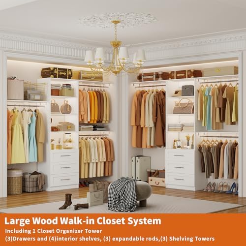 Closet System with Drawers, 5-7.61FT Closet Organizer System with Cuttable - Image 2