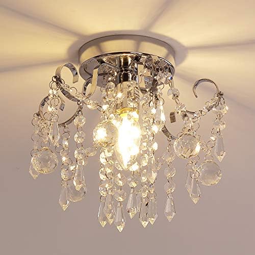 Q&S Small Crystal Chandelier, Flush Mount Ceiling Light by QSLighting