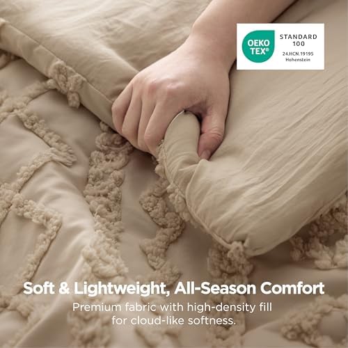 Bedsure Boho Comforter Set Full, Bedroom Decor Bedding Set Light Brown - Image 3