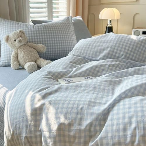 Nayoroom Blue Gingham Comforter Set Queen Plaid Boys Dorm Bedding Set - Image 5