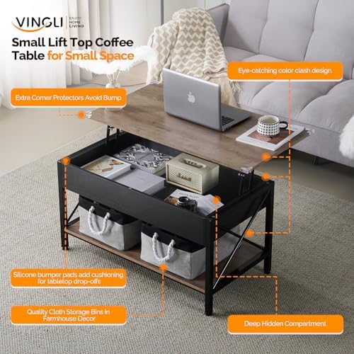 VINGLI 36" Small Lift Top Coffee Table - Image 3