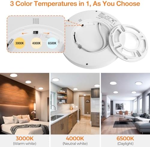 4PACK LED Flush Mount Ceiling Light Fixture, 3000K-4000K-6500K & 100W - Image 3
