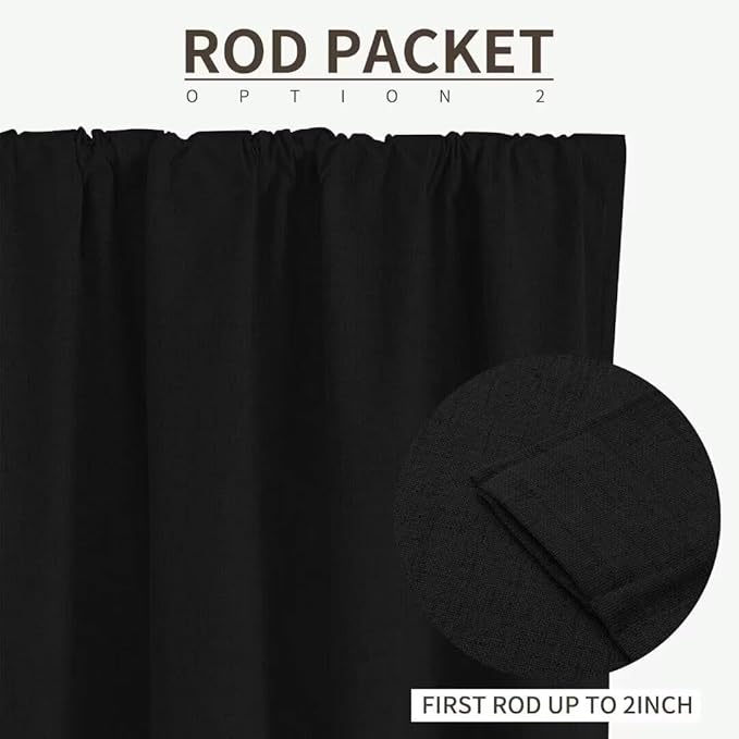 Joydeco Natural Linen Curtains 90 inch Length 2 Panels Set Burg 100% Blackout Patio Door Curtain Room Darkening Sliding Door Curtains Thermal Insulated Back tab Rod Pocket(105x90 inch, Black)