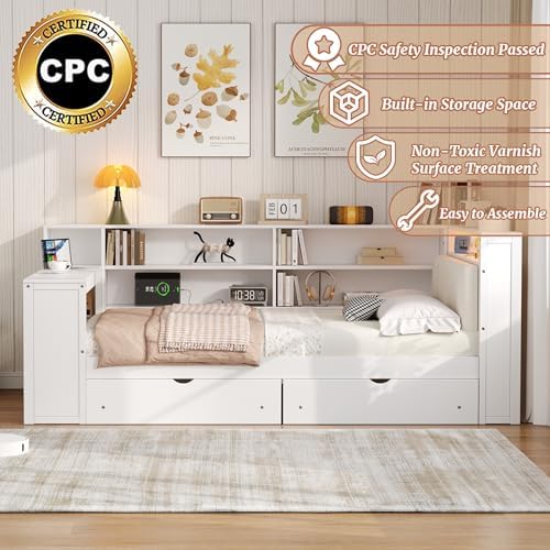Full Size Daybed with Storage, Full Corner Bed with Storage Shelves & Drawers - Image 3